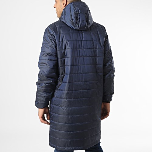 Doudoune Légère Longue A Capuche Et Bandes HM2460 Bleu Marine