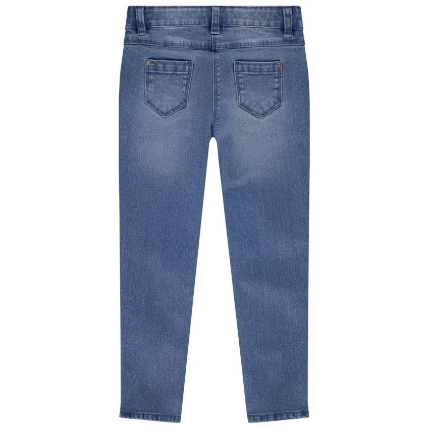 Jean droit en denim patch cœur pailleté pour fille - Bleu