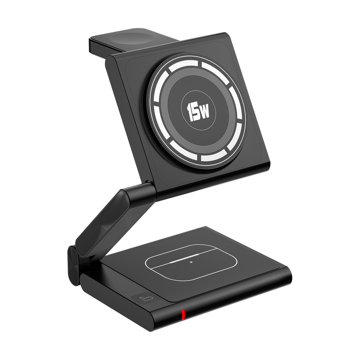 (15W/3A) 3in1 Magnetisches Alu Ladegerät Qi2 Wireless Charger Alu Ladegerät Faltbare Ladestation für Apple iPhone / Apple Airpods / Apple Watch - Schwarz