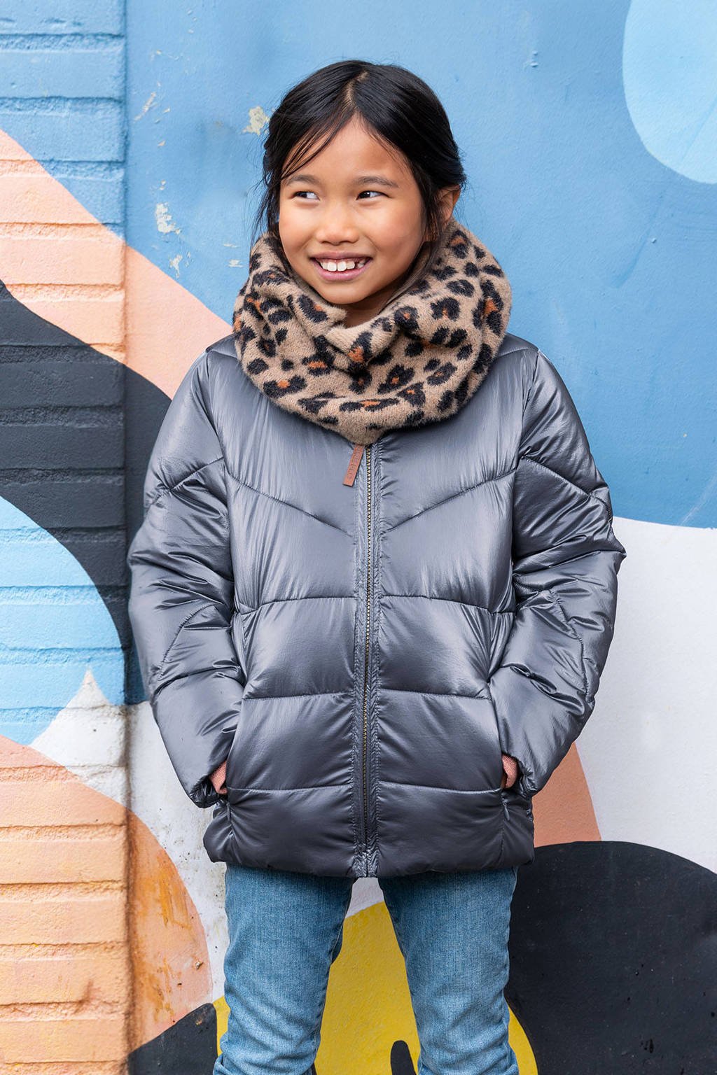 Like Flo quilted gewatteerde winterjas Ashley donkerblauw metallic