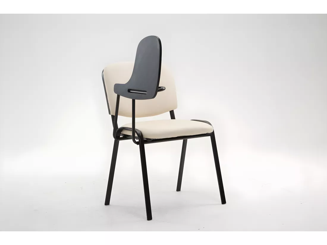 Chaise de conférence - Similicuir & Métal noir mat - Crème - Ken mit Klapptisch