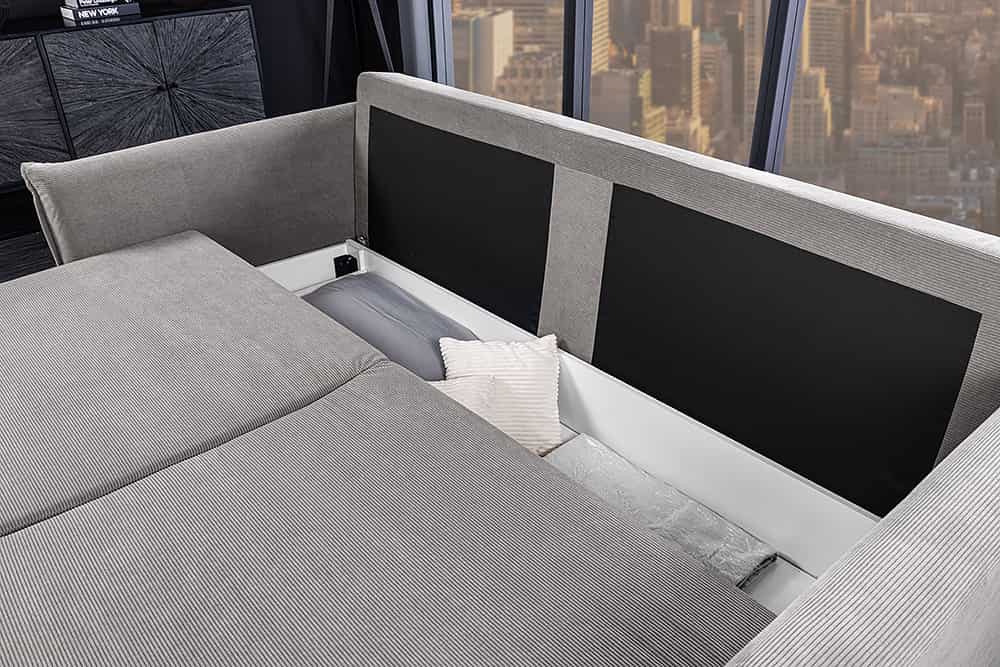 Design Schlafsofa APARTMENT 215cm grau Cord 3-Sitzer Couch inkl. Bettkasten Kissen