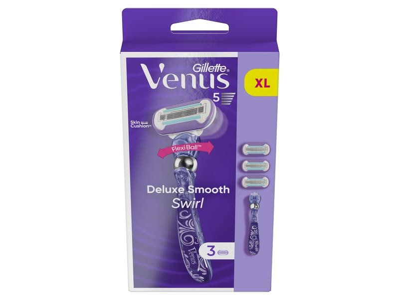 Gillette Venus Rasierer Deluxe Smooth Swirl 3 Stück Damenrasierer mit integriertem Flexiball