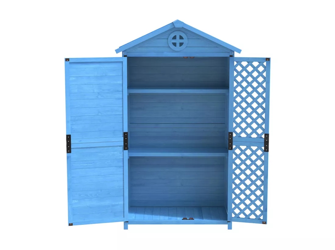 Abri de jardin en bois massif traité pour rangement extérieur résistant aux UV et intempéries sans entretien couleur bleu marine