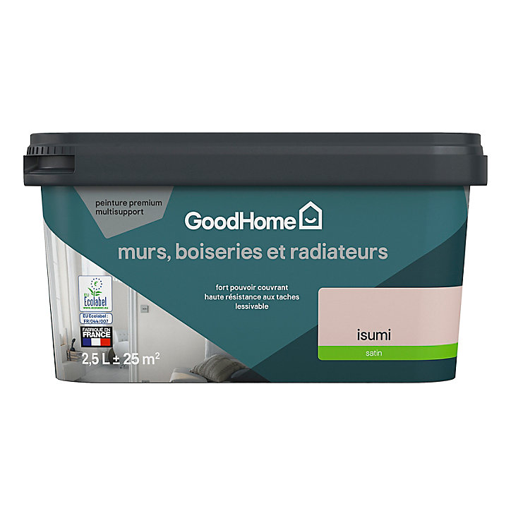 Peinture intérieure couleur murs, boiseries et radiateurs GoodHome satin isumi rose 2.5L