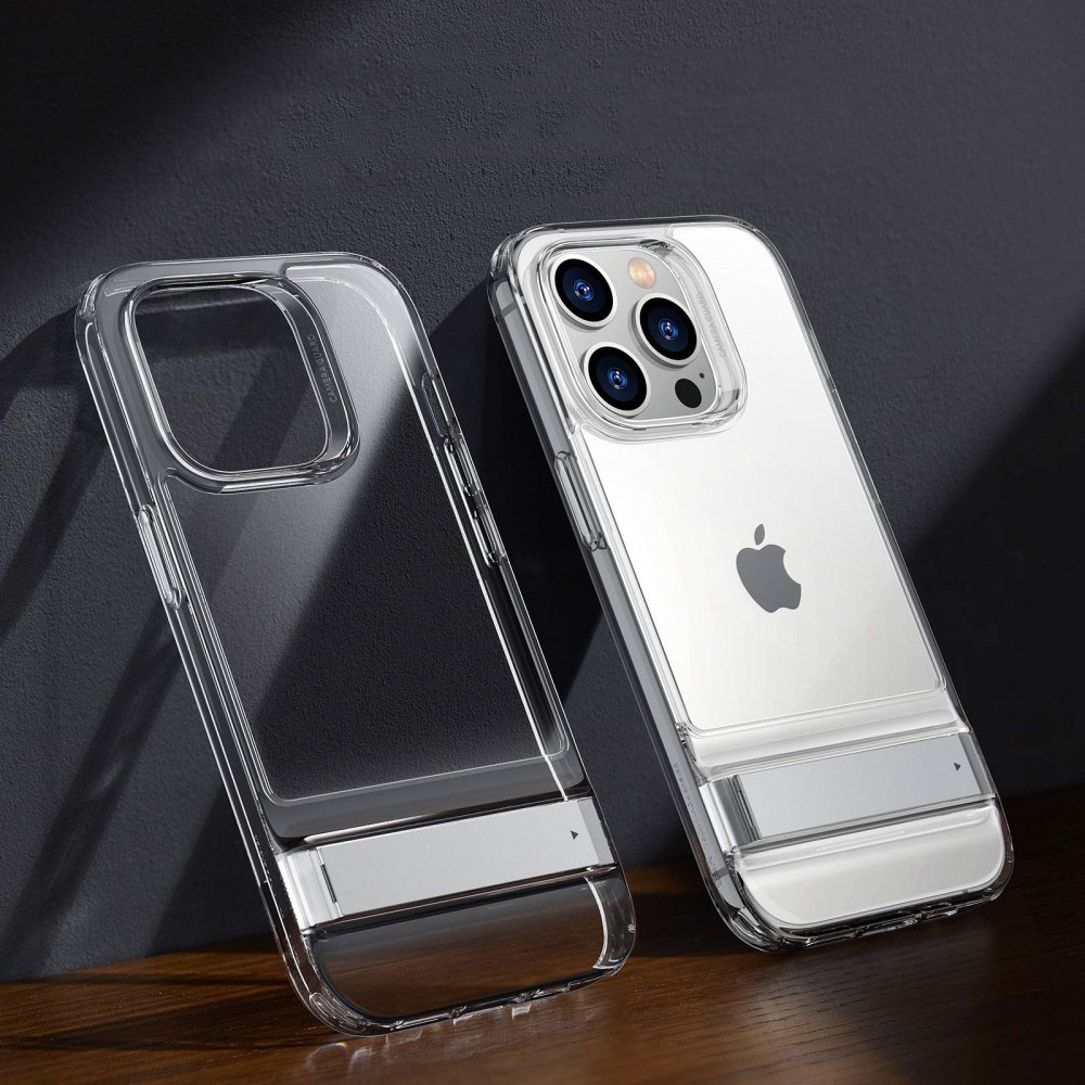 iPhone 14 Pro Air Shield Boost Serie Hybrid Hülle TPU Bumper Acryl Rückseite Air Cushion Fallschutz   Kickstand - Transparent