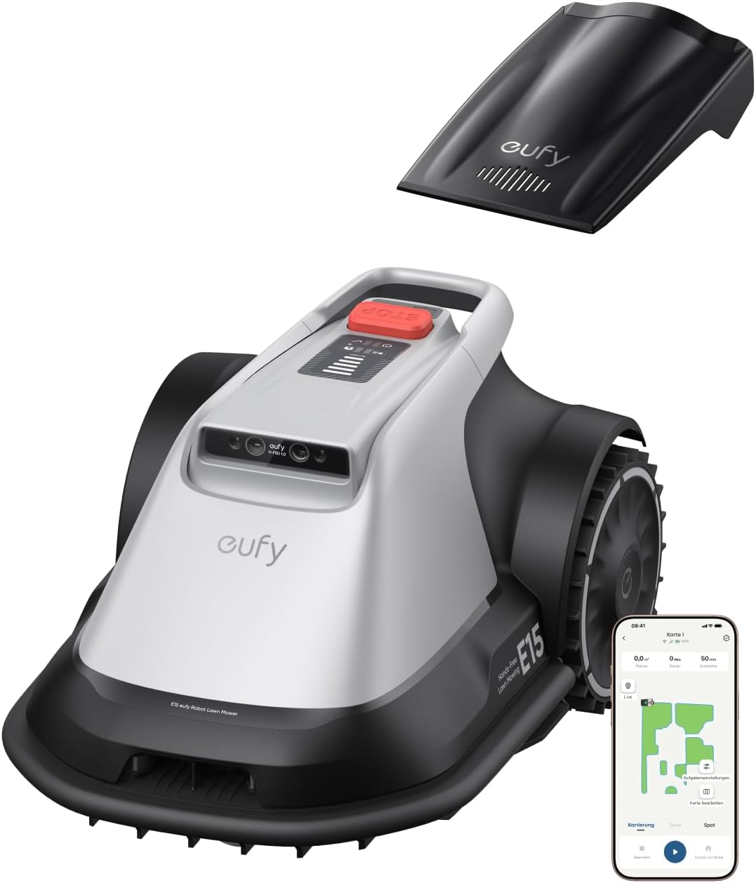 eufy E15 Mähroboter, Keine Signalausfälle, Kein RTK, TrueVision Technologie, Smart-Navigation, Garten bis 800m², Präzisionsrandschnitt, Hindernisvermeidung, App-Steuerung (Generalüberholt)