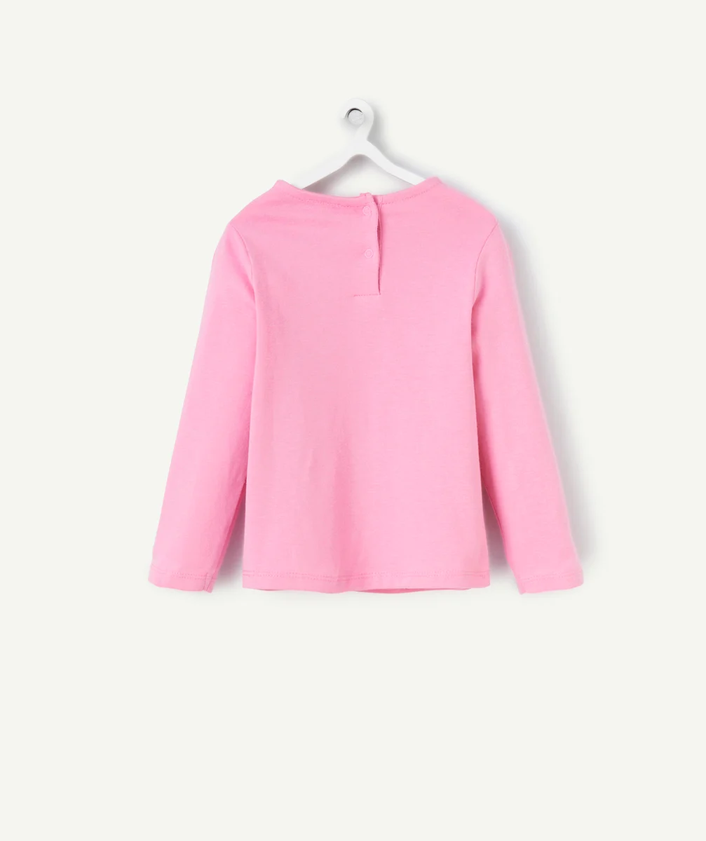T-SHIRT MANCHES LONGUES BÉBÉ FILLE EN COTON BIO ROSE THÈME TROP CHOU