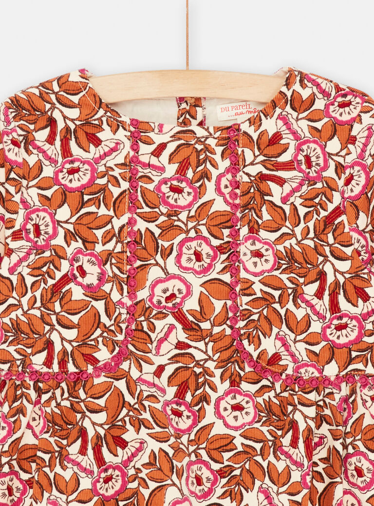 Robe écru foncé imprimé floral pour enfant fille