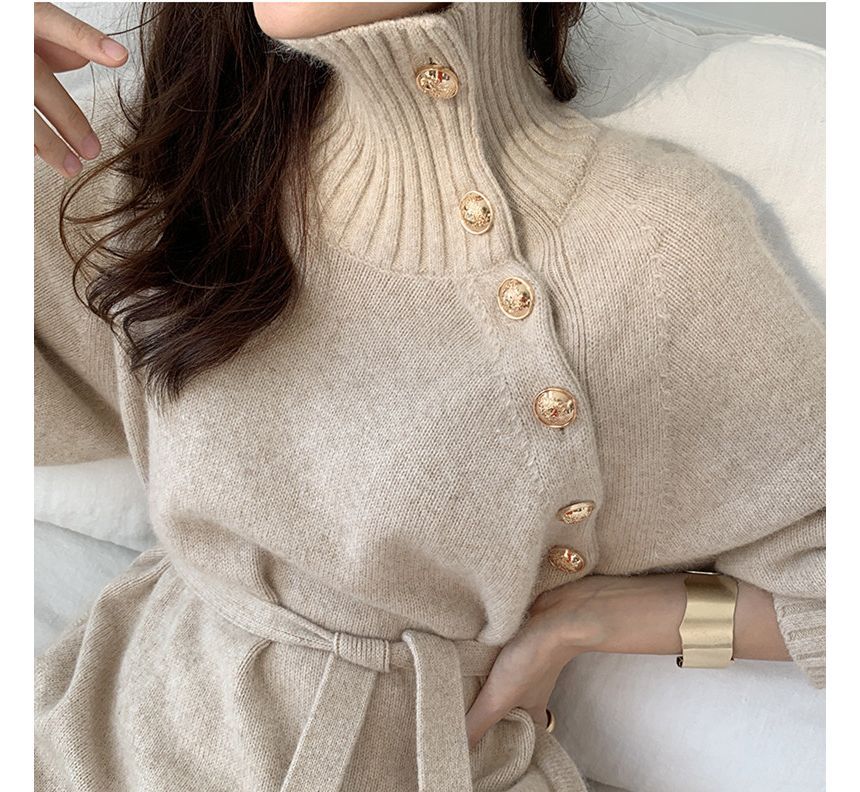 Yupina - Effen coltrui-midi-jurk met sashed-hals
