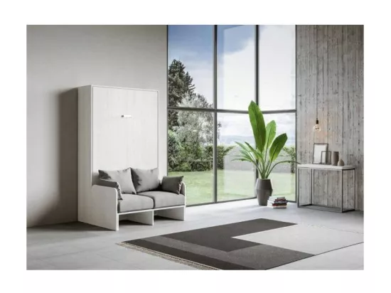 Lit escamotable vertical blanc avec canapé tissu Bounto 140x190 de tissu-Canapé 11