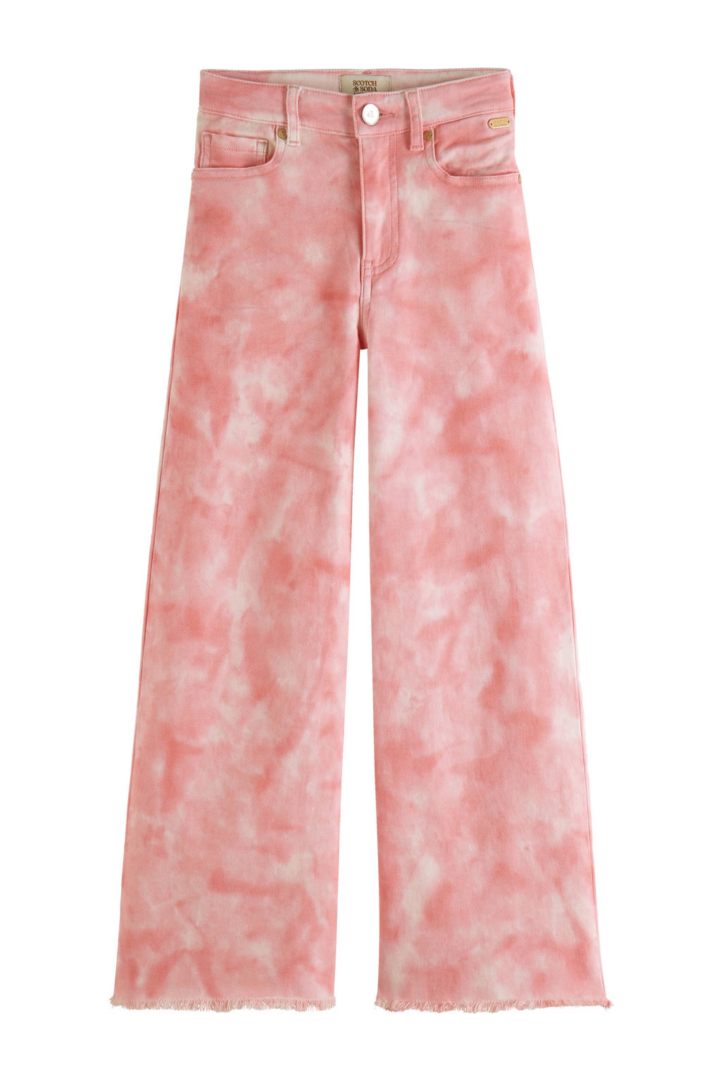 Scotch & Soda tie-dye high waist wide leg broek roze/wit