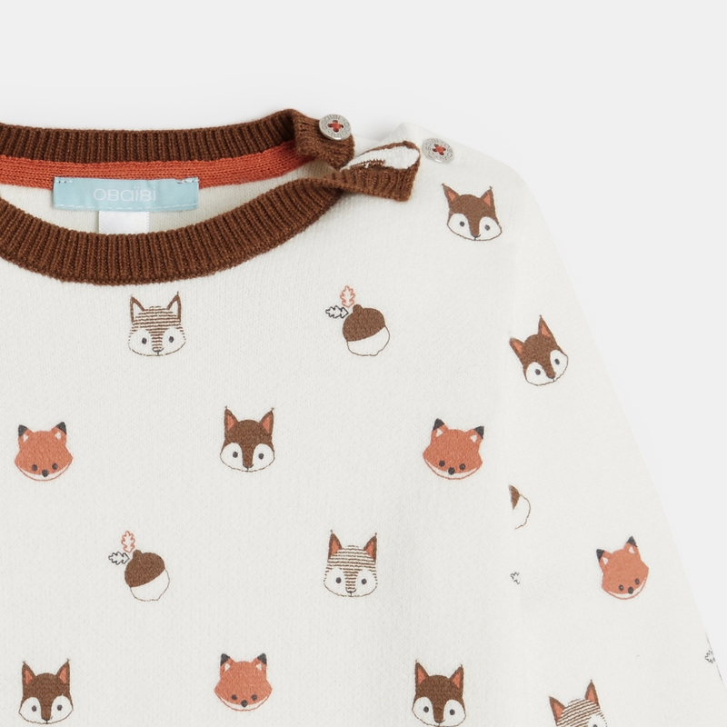 Pull épais maille tricot imprimé animaux blanc bébé garçon