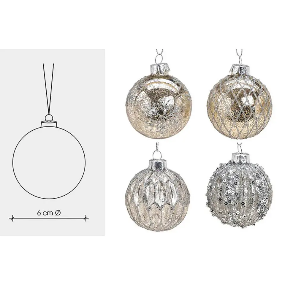 Kerstballen set - 12x stuks - glas - zilver - 6 cm
