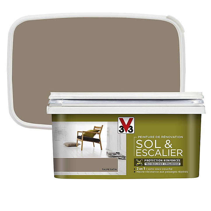 Peinture de rénovation sol et escalier V33 taupe satin 2L