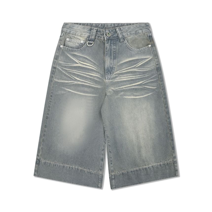 Double White - Laag uitgesneden denim shorts met wassing
