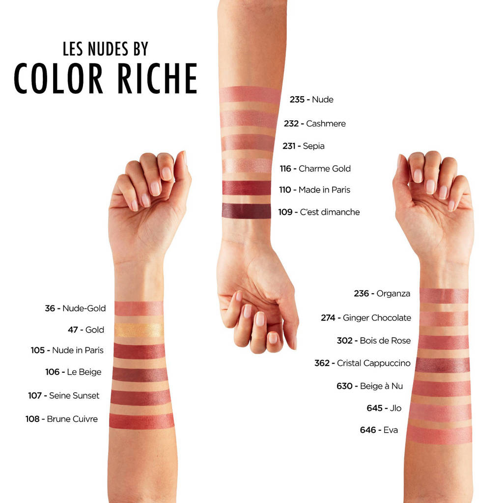 blijft goed zitten blijft geen parelmoer achterColor Riche lippenstift - 236 Organza nude
