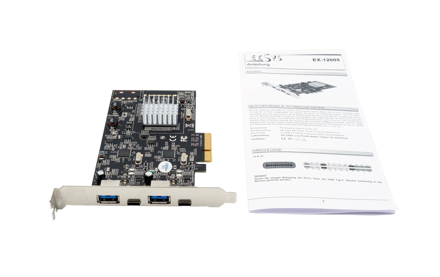 PCI-Express-Karte EX-12005<br>PCIe-Schnittstellenerweiterung mit USB-A- und USB-C-Anschluss