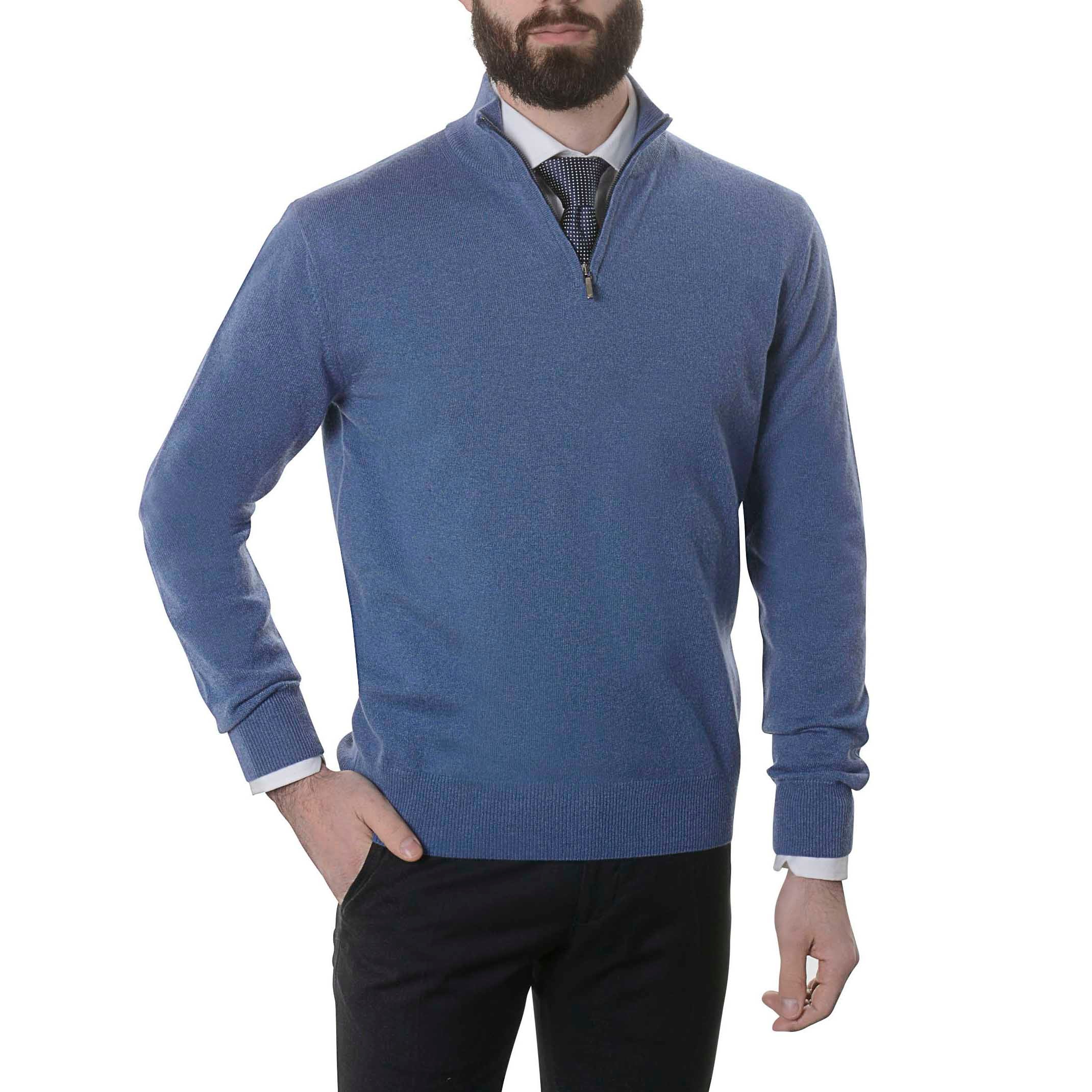 Pull 100% cachemire col zip bleu