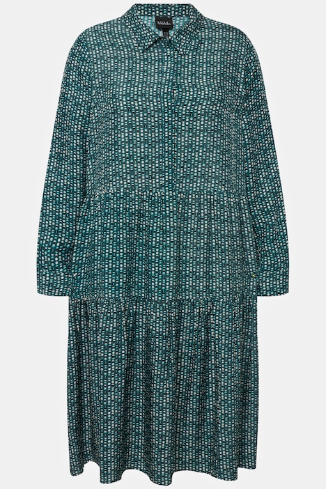 Hemdblusen-Maxikleid, Volantsaum, Hemdkragen, Langarm