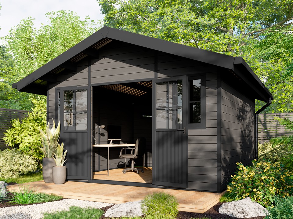 Abri de jardin bois composite braga - 16m2 gris - epaisseur des murs : 28 mm - aluminium - anti uv et intemperies