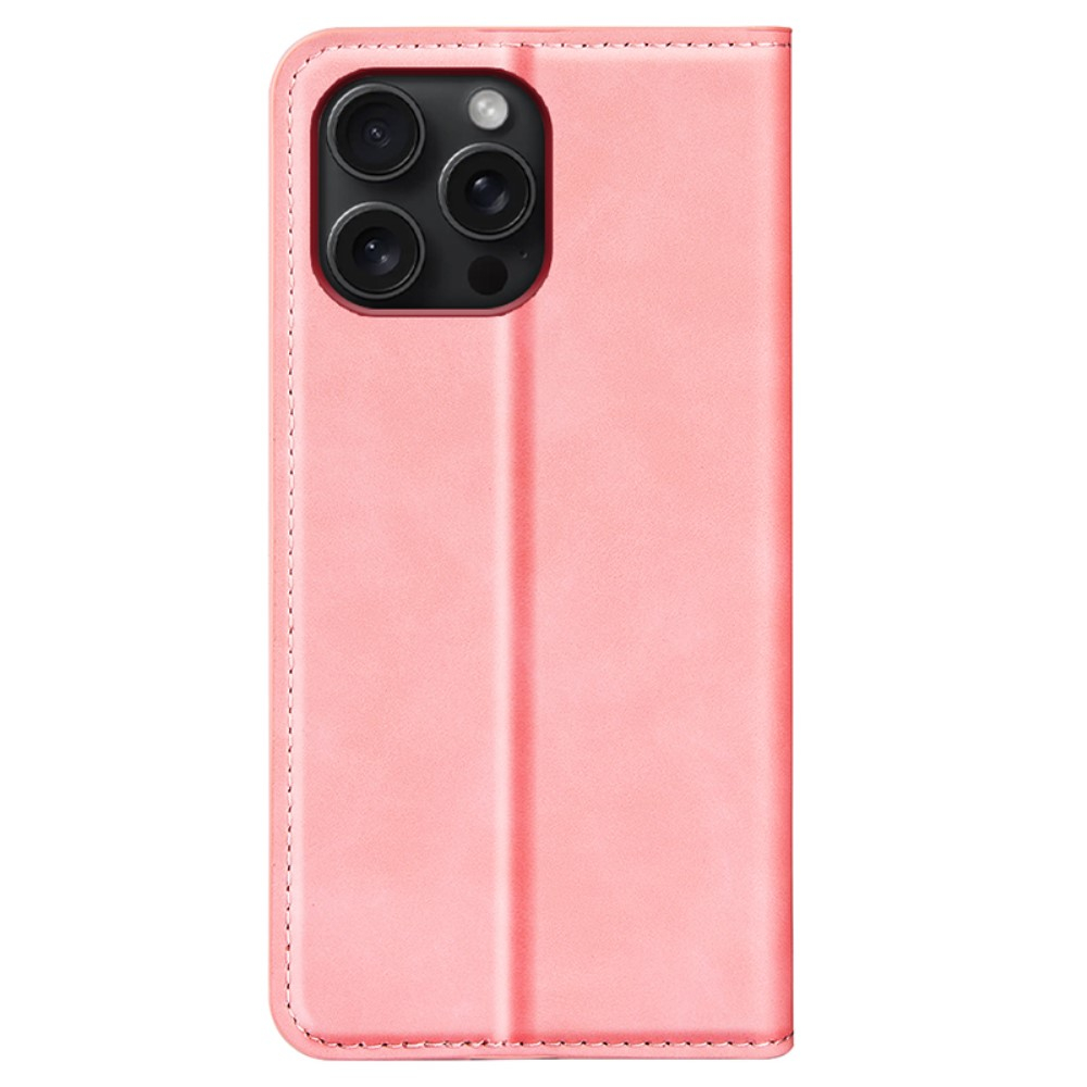 iPhone 16 Pro Vintage Leder Tasche Flip Cover Fashion Design - Rosa