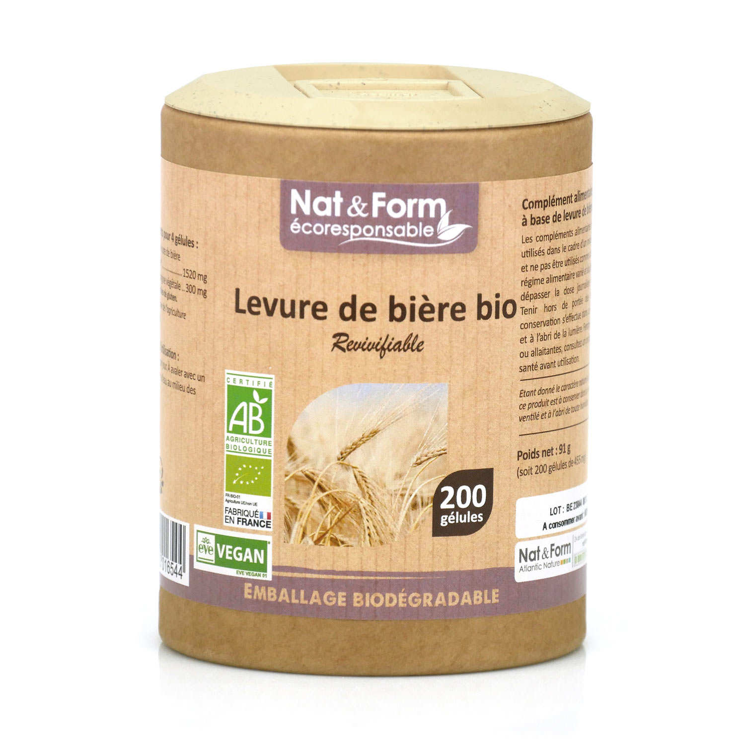 Levure de bière revivifiable bio - 200 gélules de 455mg