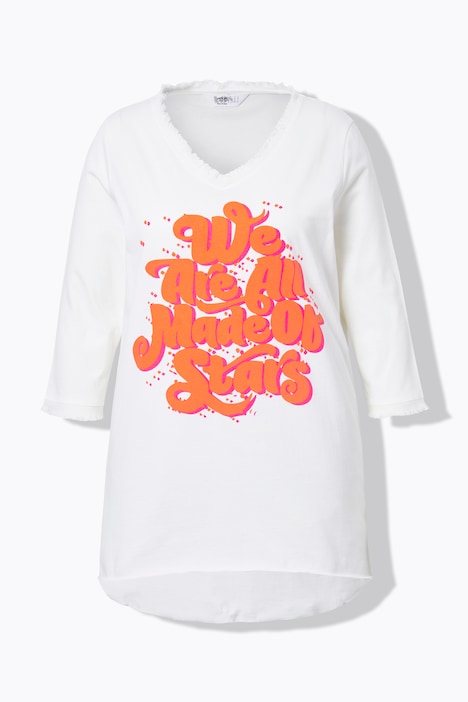 T-Shirt, A-Linie, Statement-Druck, offenkantig