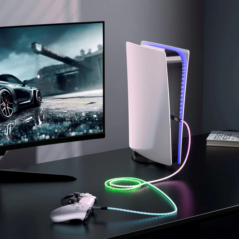 (1.5m) 60W USB C auf USB C Ladekabel LED Leuchtendes Datenkabel (541440) - Bunt
