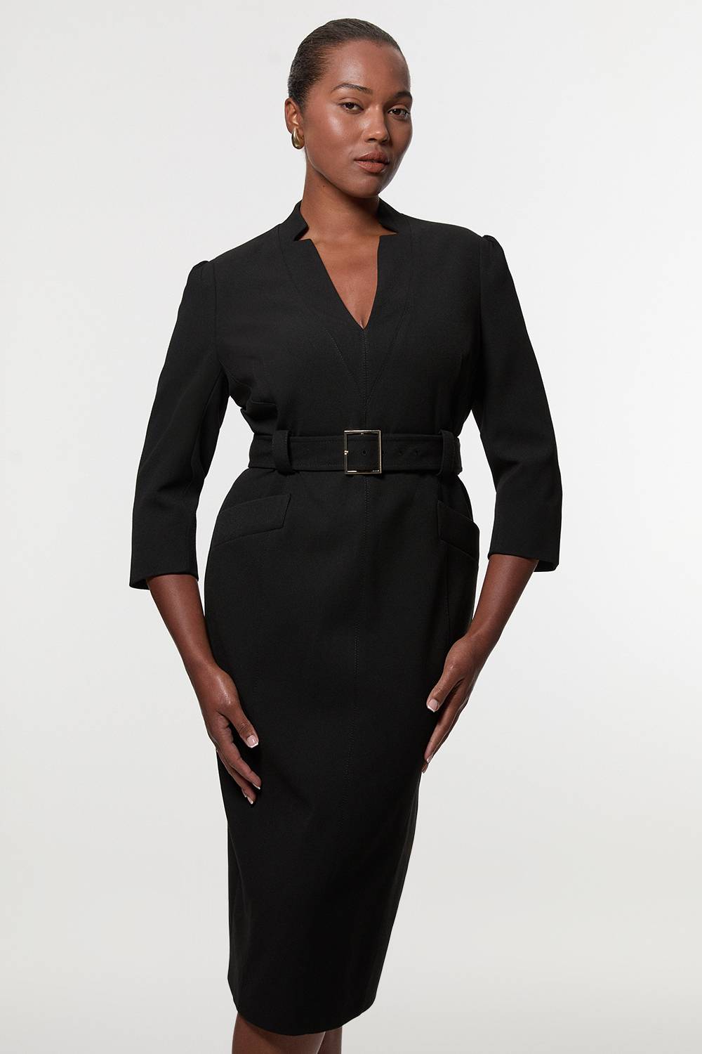 KarenMillen Robe Midi Ceinturée en Crêpe Structuré Grande Taille Forever
