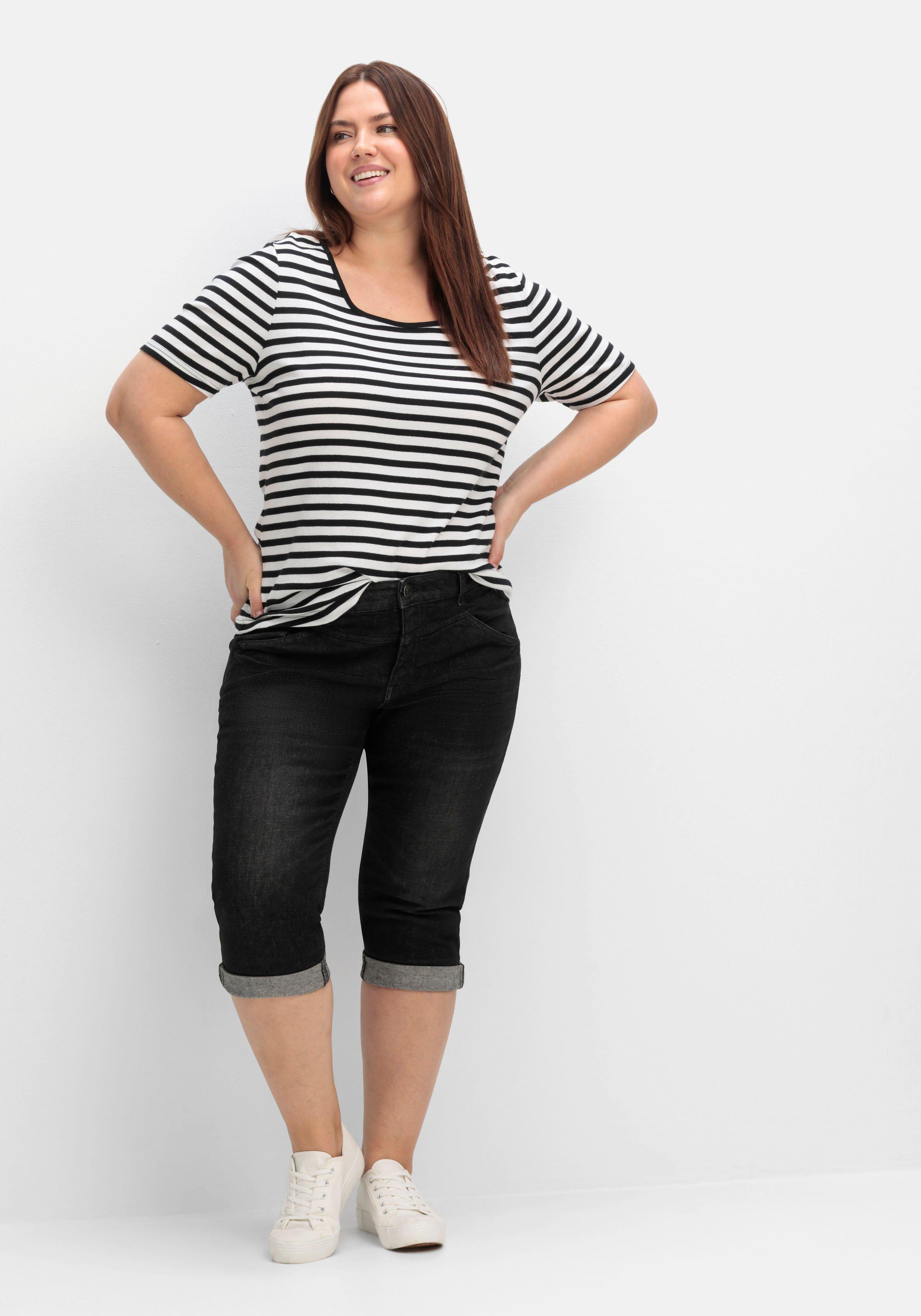 Schmale Caprijeans mit Used-Effekten