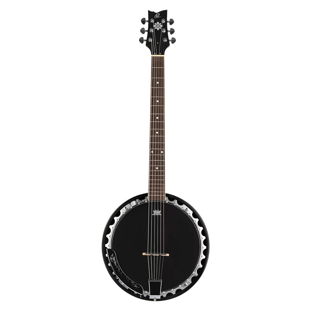 Ortega OBJ350/6-SBK Raven Series Satin Black 6-snarige banjo met gigbag
