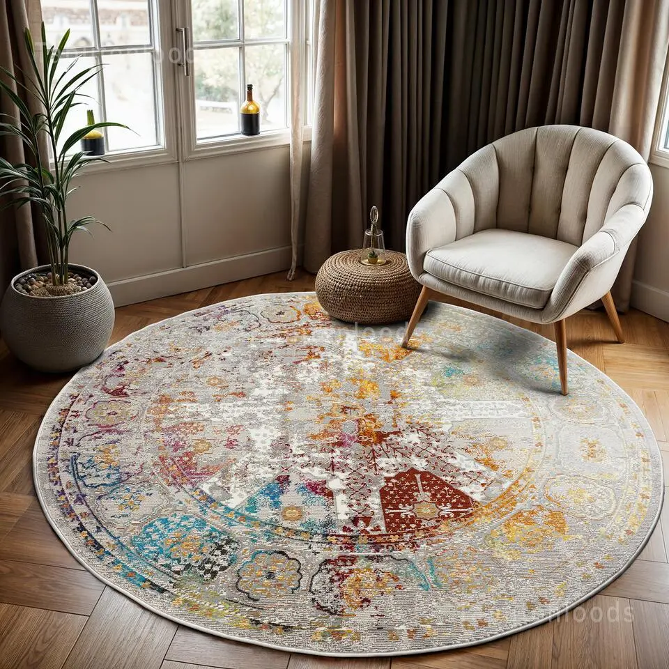 Picasso Feraghan Vintage Rond Vloerkleed Multi / Beige Laagpolig - 133 CM ROND