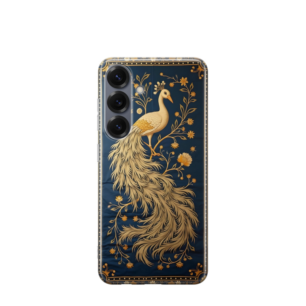 Samsung Galaxy S25 Gummi Hülle Goldener Pfau des Orients - Blau