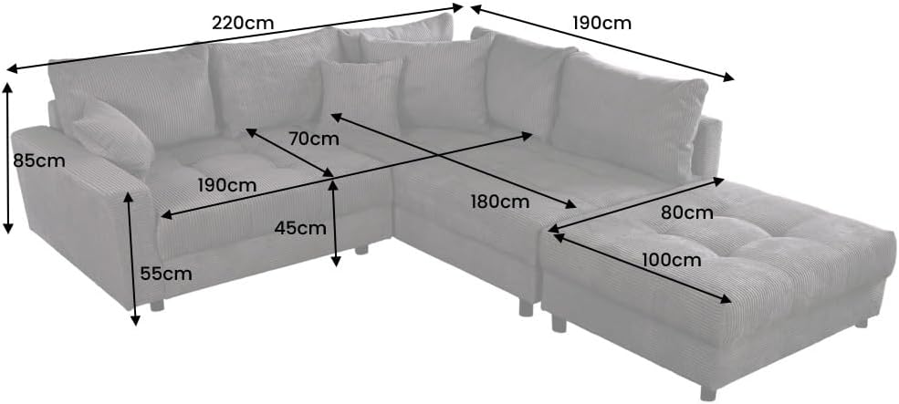 Riess Ambiente Modernes Ecksofa Kent 220cm - grün - Cord inkl. Hocker L-Form Wohnlandschaft mit Federkern bequem Couch