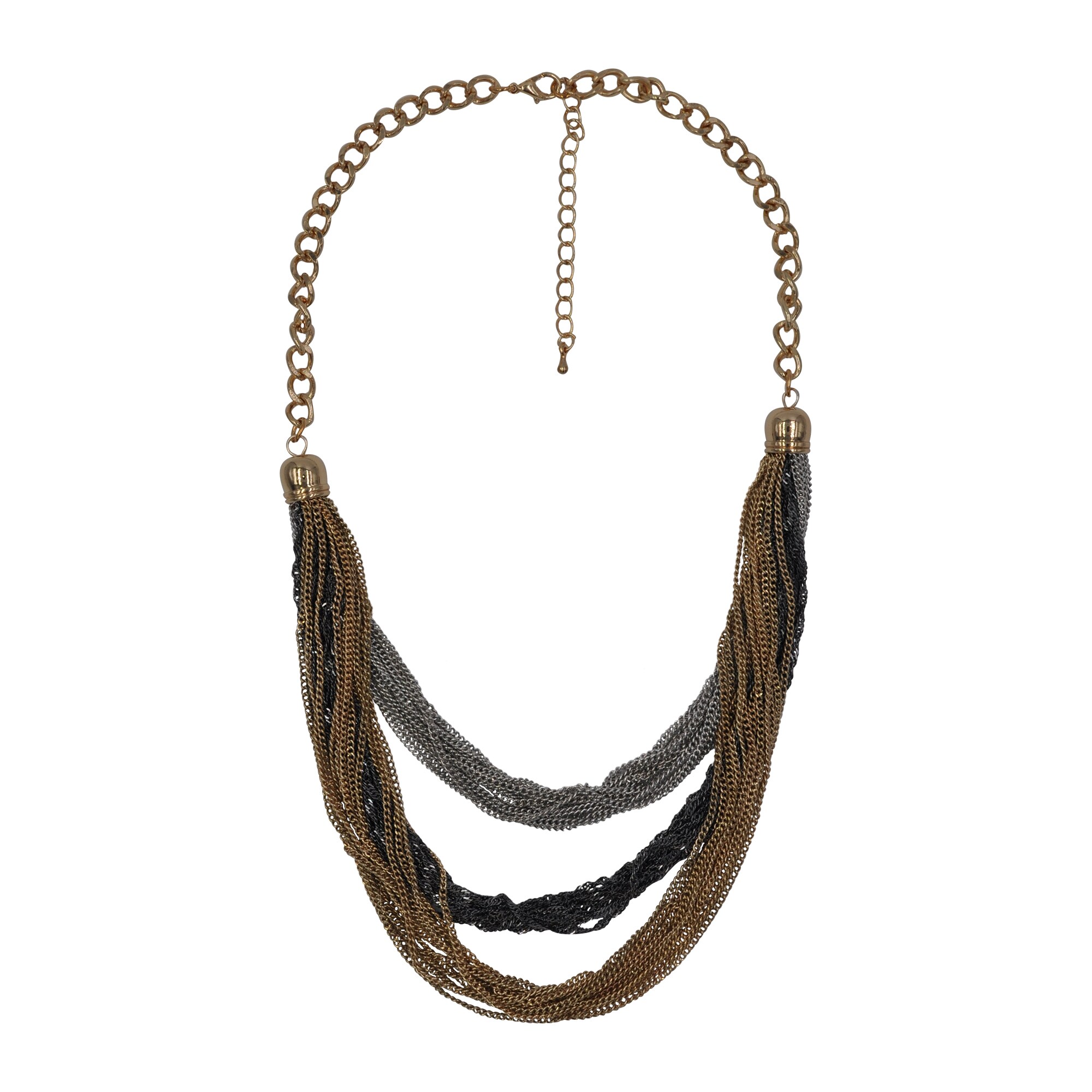 Steuer Modeschmuck Kette Halskette, vielreihig, in den Farben altgold/rhodium/hämatit