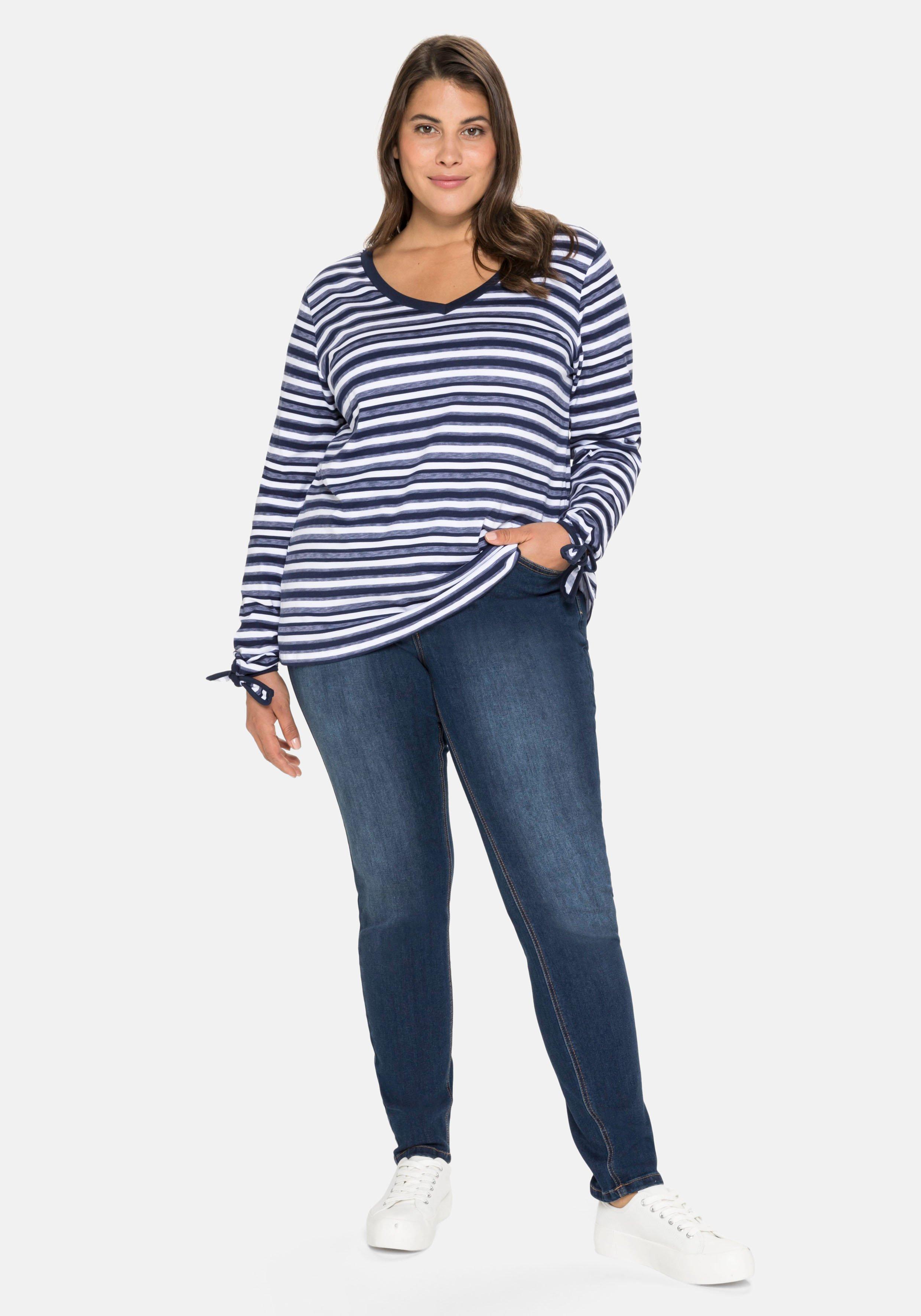 Langarmshirt mit Ringeln und Knoten am Ärmelsaum
