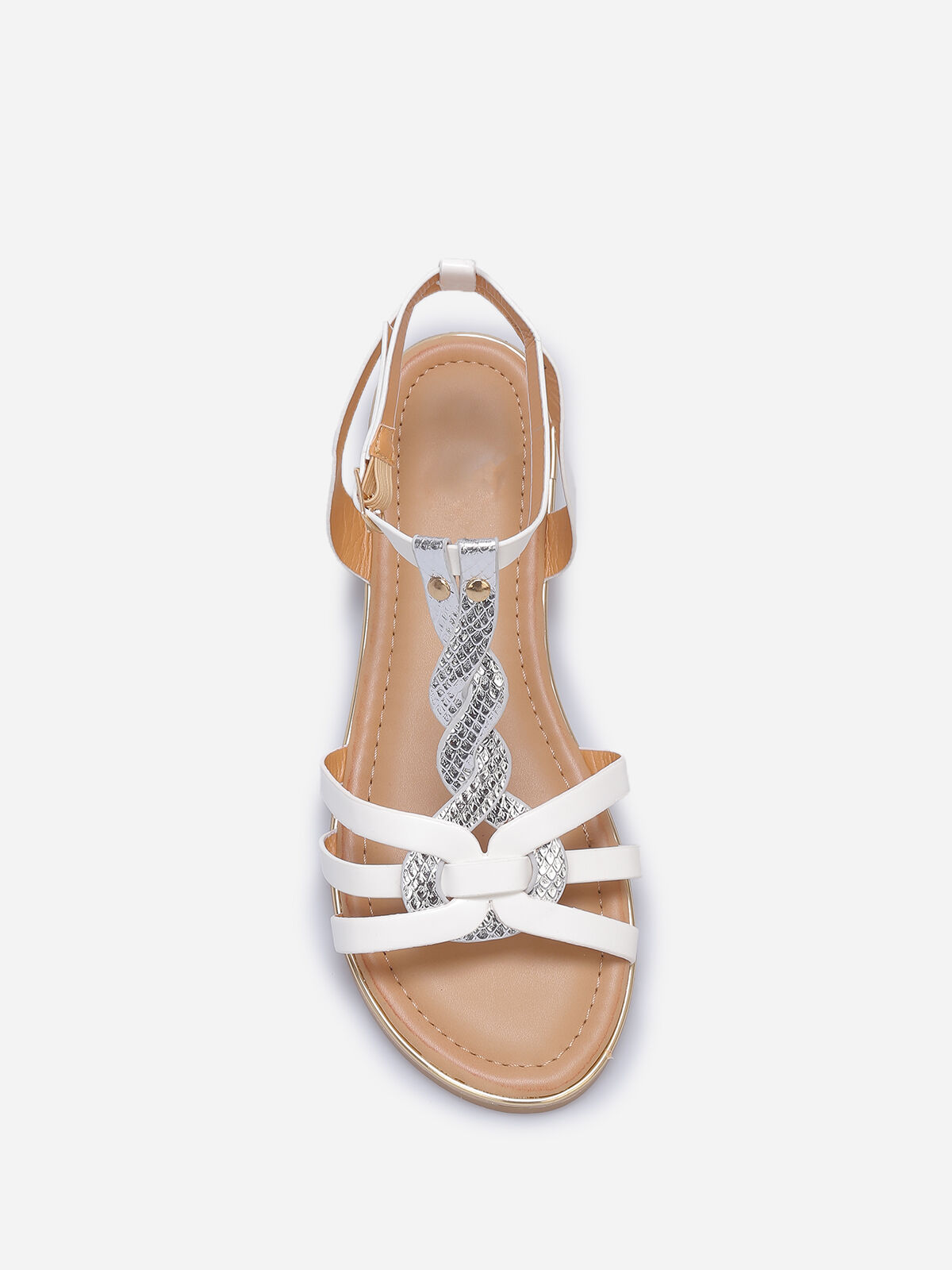 Nu-pieds à brides tressées style écailles- Blanc