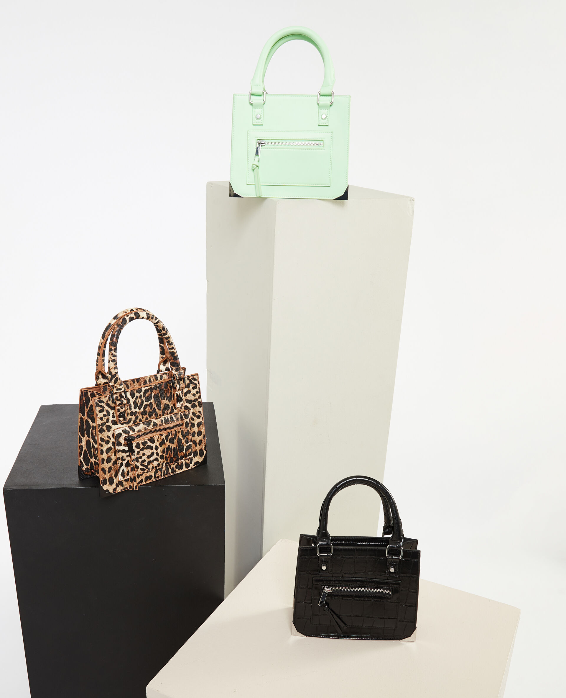 Sac boxy avec poignées motif léopard - Marron chiné