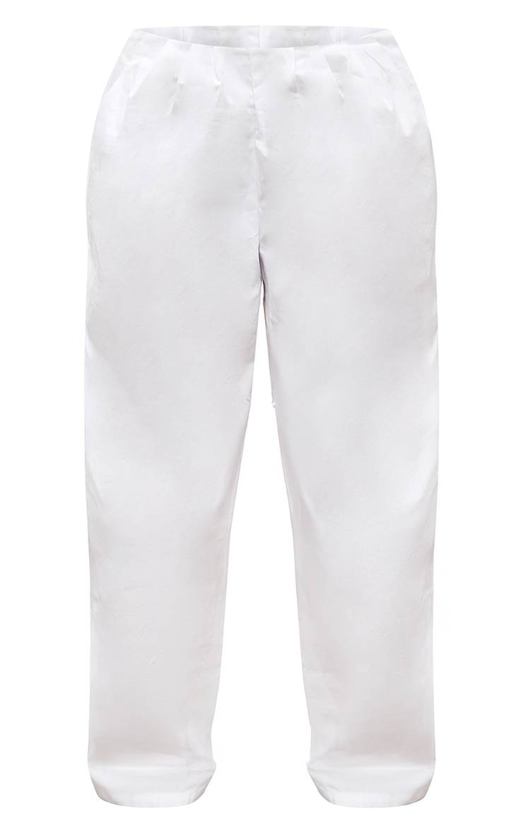 Blanc Pantalon Co-ord En Popeline Avec Détail Froncé