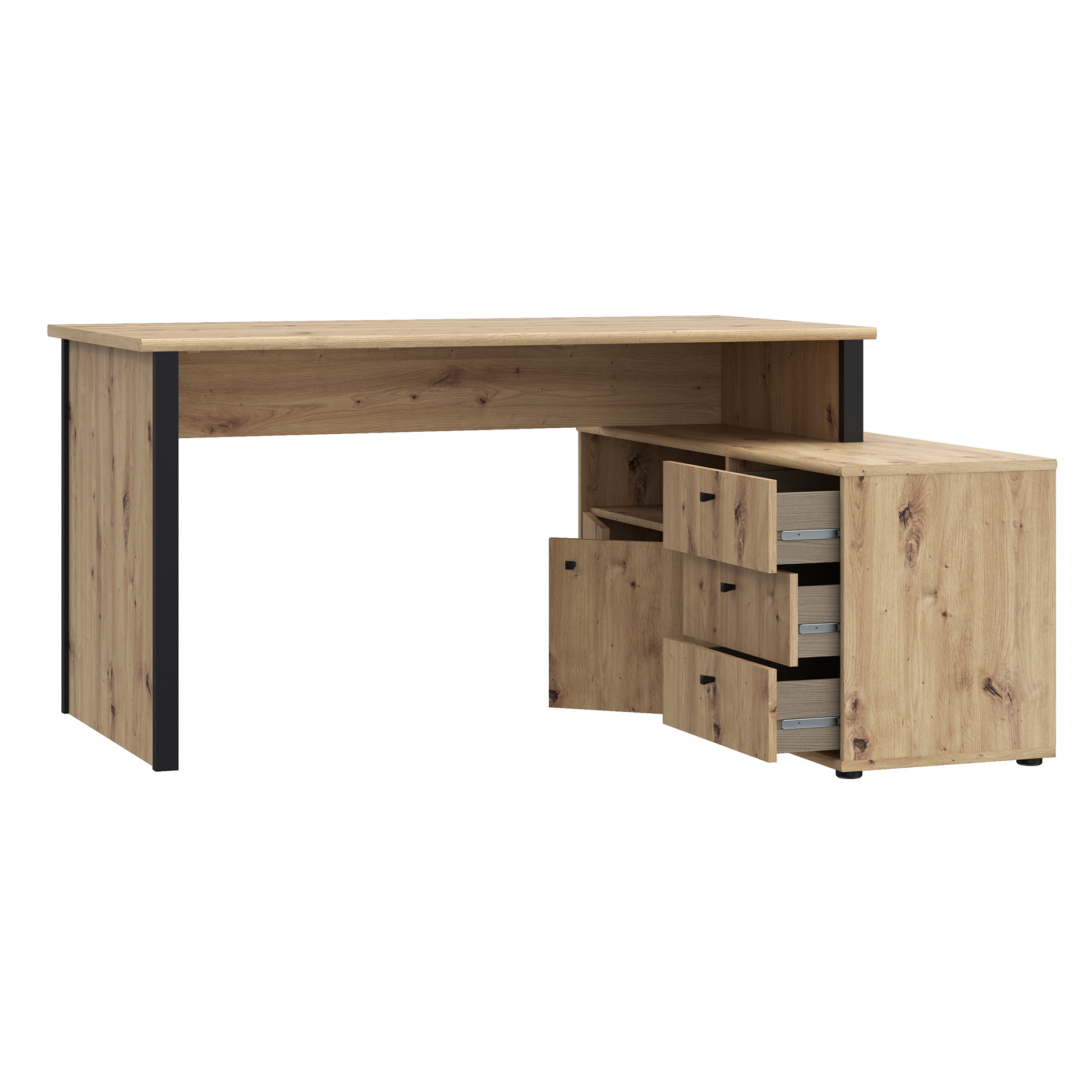 Schreibtisch - Artisan Eiche-schwarz - 121x151 cm