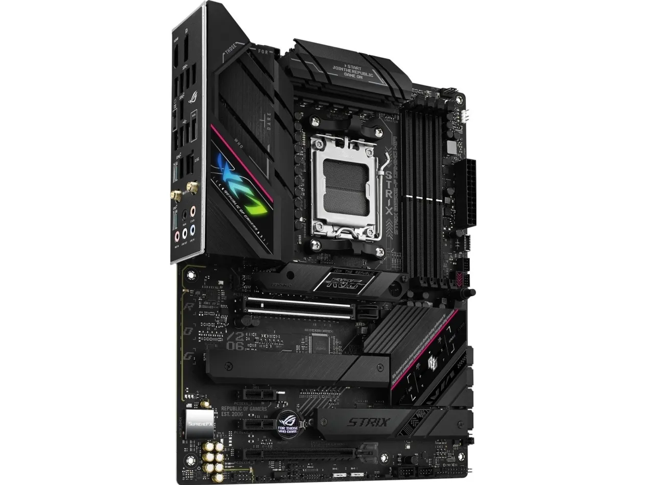 ASUS ROG Strix B650E-F Gaming WiFi - Bundkort - ATX - Socket AM5 - AMD B650 Chipset - USB-C 3.2 Gen 2x2, USB-C 3.2 Gen2, USB 3.2 Gen 2, USB 3.2 Gen 1 - 2.5 Gigabit LAN, Wi-Fi 6, Bluetooth - onboard grafik (CPU påkrævet) - HD Audio (8-kanaler)