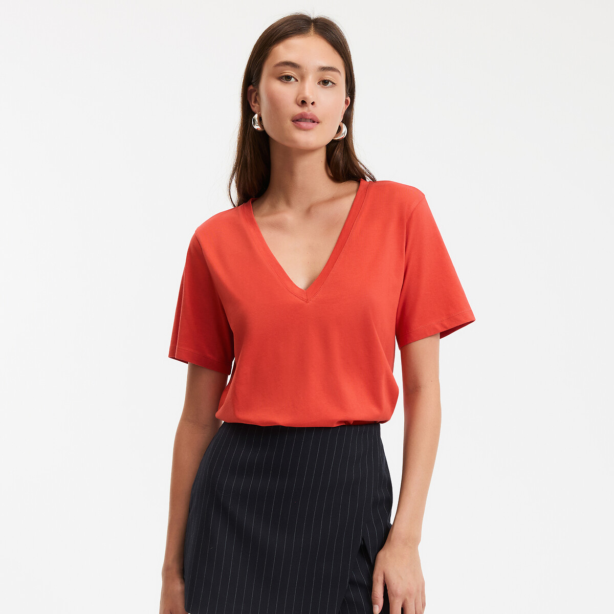 COLEÇÃO LA REDOUTE<br>Camiseta folgada com decote em V e mangas curtas