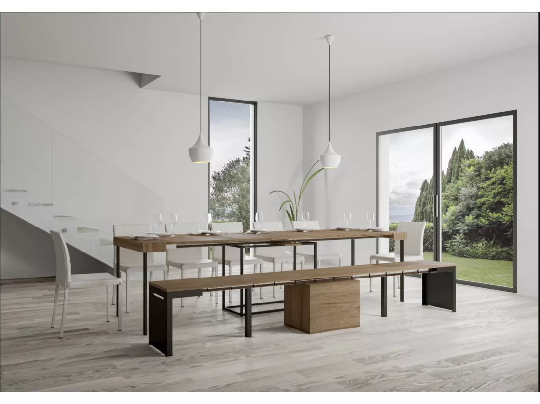Banc extensible bois et métal 55 à 305cm Walk-Couleur Blanc