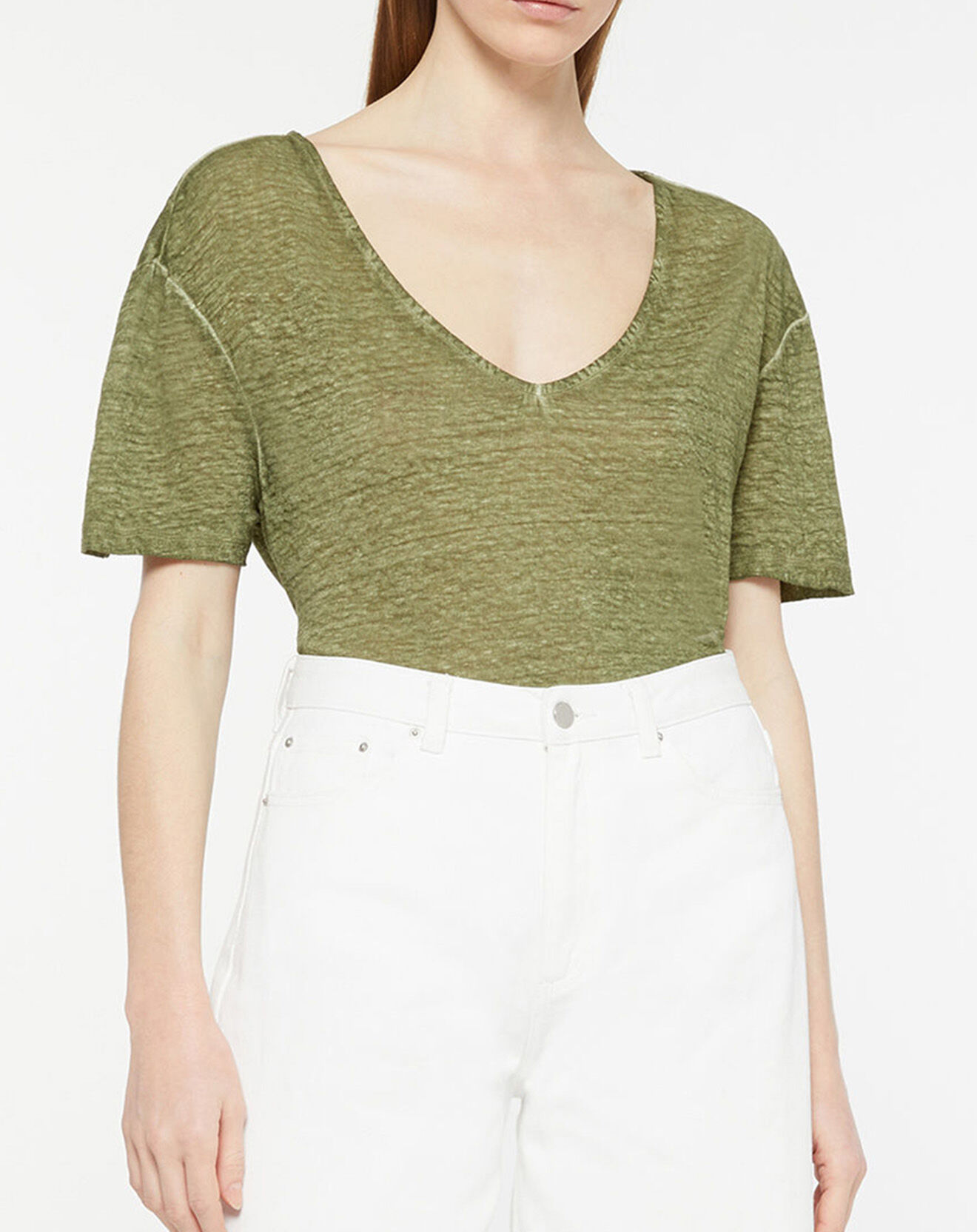 Galeries Lafayette T-Shirt 100% Lin Nada kaki