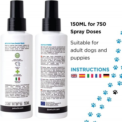 Spray dental bio PETUCHI com aroma de canela para cães