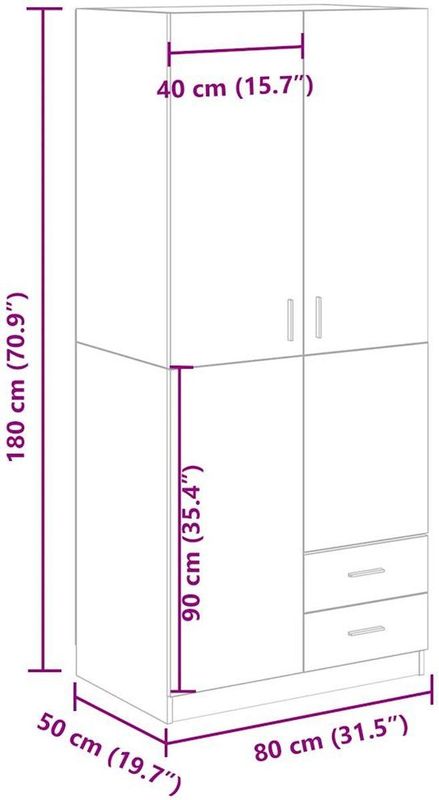 vidaXL - Kledingkast - Oud Houtkleurig - Bewerkt Hout - 2 Lades en Ophangstangen