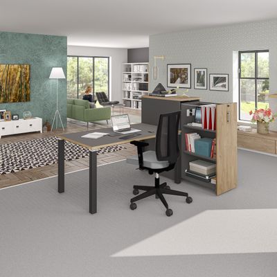Bureau droit EXPRIM - L140 cm - Plateau imitation carbone chant Chêne clair - Pieds carbone
