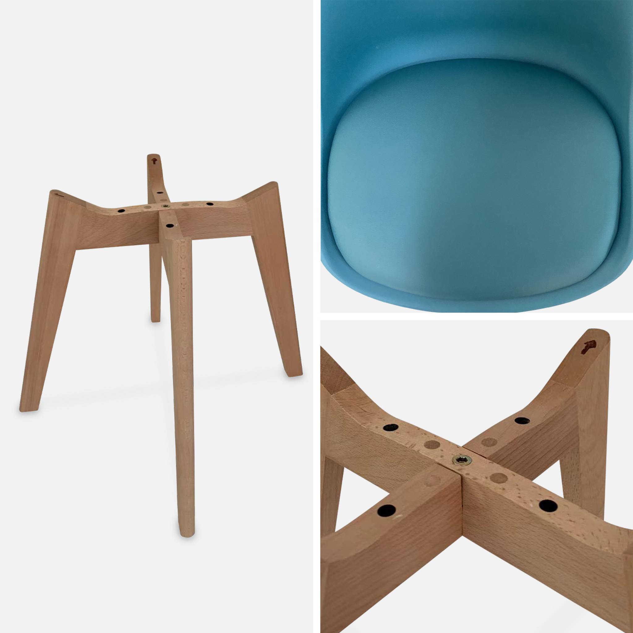 Lot de 6 chaises scandinaves. Pieds bois de hêtre. Chaises 1 place. Bleu canard