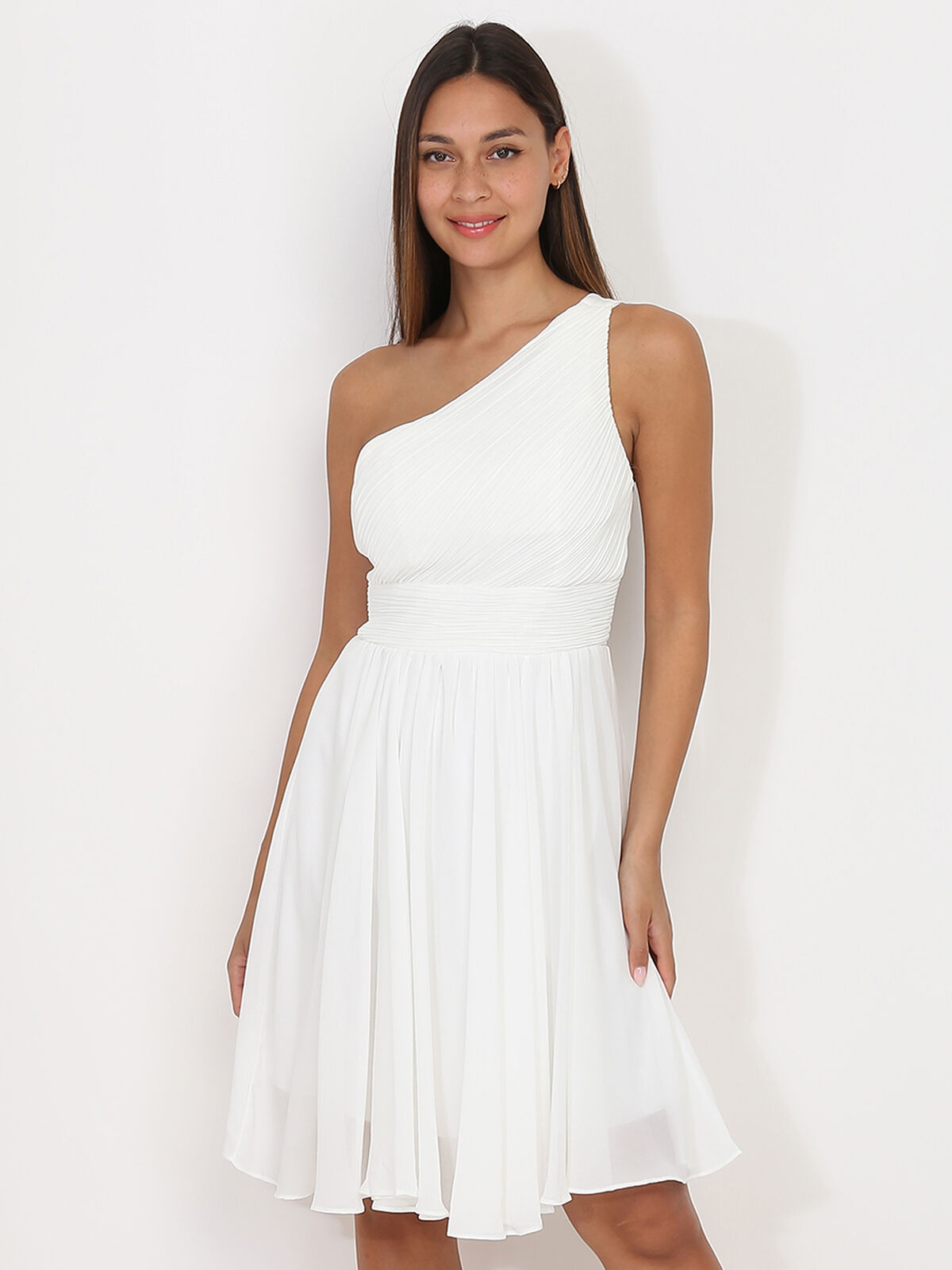 Robe asymétrique drapée- Blanc